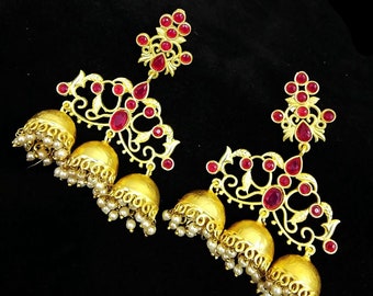 CZ JhumkiJhumka Earring,Gold Plated AD JhumkaJhumki,IndianBridal Cubic Zircon Jhumka,Bollywood,IndianChandelierEarring,IndianBridalJewelry