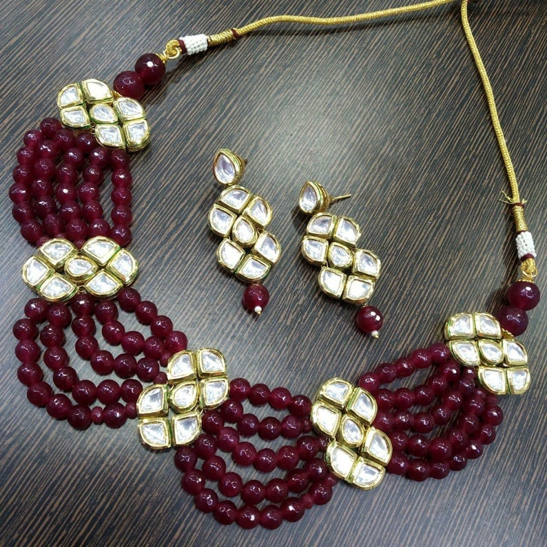 Bridal Jewelry,Bollywood,Ethnic,Statement Necklace,Polki Necklace,Rani Haar INDIAN KUNDAN NECKLACE Onyx Bead Kundan Choker Indian Jewelry