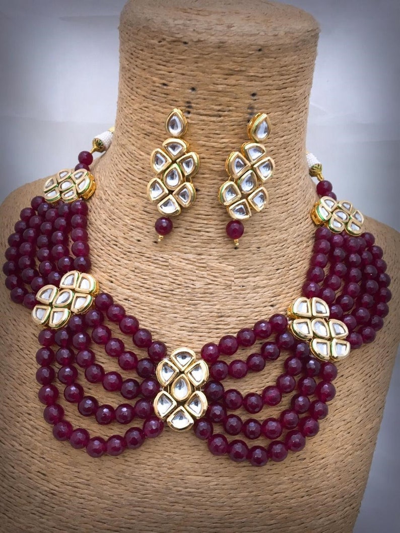 Bridal Jewelry,Bollywood,Ethnic,Statement Necklace,Polki Necklace,Rani Haar INDIAN KUNDAN NECKLACE Onyx Bead Kundan Choker Indian Jewelry