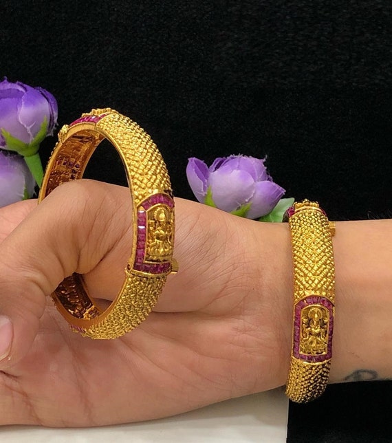 Gold Plated Lakshmi Bangles Bridal Bangleswedding Etsy
