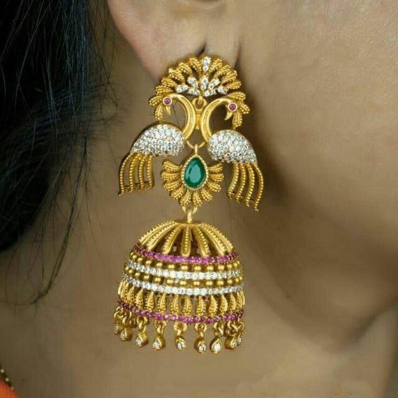 CZ JhumkiJhumka Earring,Gold Plated AD JhumkaJhumki,IndianBridal Cubic Zircon Jhumka,Bollywood,IndianChandelierEarring,IndianBridalJewelry