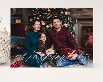 Nowoczesny szablon kartki świątecznej ze zdjęciem, minimalistyczna kartka świąteczna, szablon Photoshop i Canva