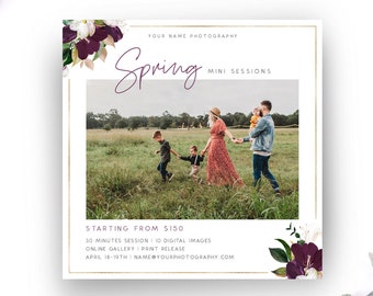 Spring Mini Session Template, Spring Photography Marketing Template, Square Spring Minis Photoshop Template, Instagram Photography Template