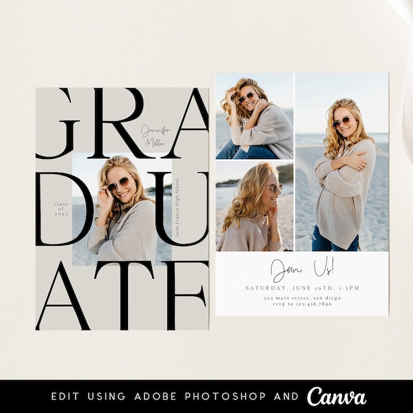 Graduation Announcement Card Template for Photoshop and Canva - GC035