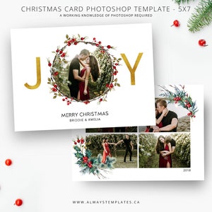 Joy Photo Christmas Card Template, Joy Christmas Card Template, Photoshop Christmas Card Template, Holiday Card Template, PSD Template, 5x7