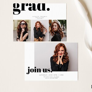 Bold Retro Graduation Announcement Card, Photoshop Canva Template, Senior Graduation Invitation