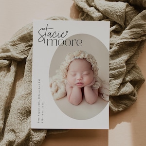 Modern Baby Birth Announcement Card Template, Printable Photo Birth Card, Birth Announcement With Pictures, Canva, Photoshop | Leo