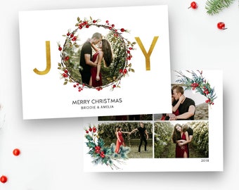 Joy Photo Christmas Card Template, Joy Christmas Card Template, Photoshop Christmas Card Template, Holiday Card Template, PSD Template, 5x7