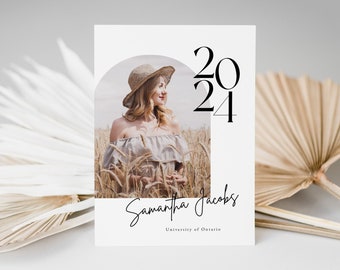 Minimalist Graduation Announcement Card, High School Grad Editable Template Photoshop Canva