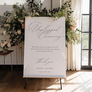 Unplugged ceremonie teken sjabloon, moderne bruiloft welkomstposter, minimalistische Unplugged bruiloft teken, canvas sjabloon | Sloane