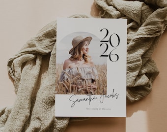 Minimalist Graduation Announcement Card, High School Grad Editable Template Photoshop Canva