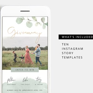 May include: A phone screen displaying a giveaway announcement with a photo of a family in a field. The text reads "Giveaway", "Enter to win", "Follow our page", "Like this post", "Tag a friend", and "Winner will be announced April 3rd".
