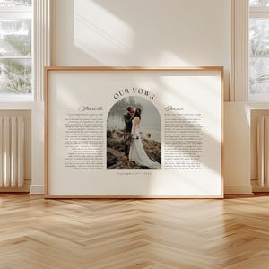Modèle de toile d'art mural imprimable voeux de mariage avec photo d'arche, cadeau de premier anniversaire pour couple