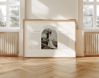 Wedding Vows Printable Wall Art Canva Template with Arch Photo, First Anniversary Gift for Couple