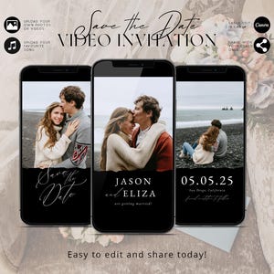 Video Save the Date Invitation Template with Photo, Digital Animated Save Our Date Invitation, Canva Template | Sloane