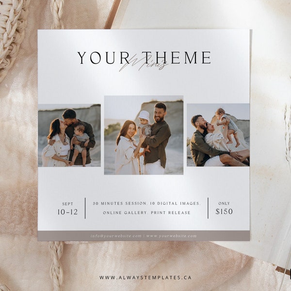 Photography Marketing Board, Mini Session Photography Template, Photoshop Template, Social Media Advertisement Template, Instagram Template
