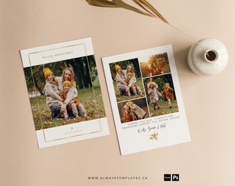 Gold Christmas Photo Card Template, Minimalist Christmas Card, Photo Holiday Card Template, Christmas Card Template, Editable Card Template