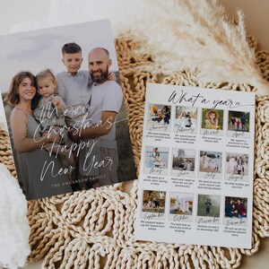 Minimalistisk "Vilket år är det för julkort", modernt fotojulkort med årsomgång, elegant DIY-mall för Photoshop och Canva | Mia