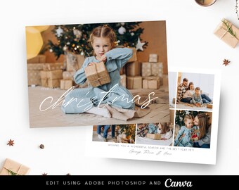 Christmas Card Template, Holiday Card Template, Photo Christmas Card Template, Photoshop Christmas Card Template, PSD Template, Canva Card