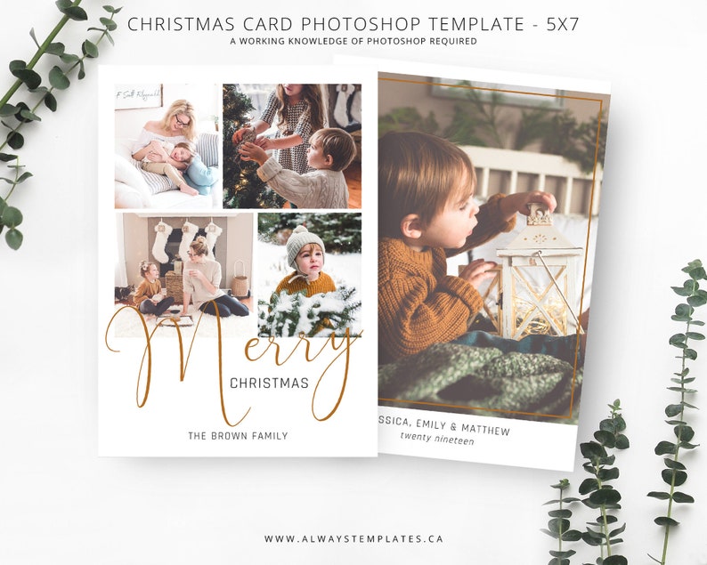Photo Christmas Card Template, Christmas Card Template, Photoshop Christmas Card Template, Holiday Card Template, PSD Template, 5x7 Card 