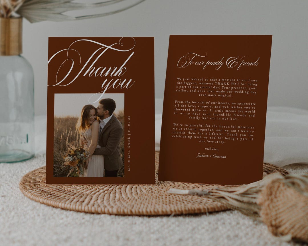 Terracotta Wedding Thank You Card Template, Boho Photo Thank You Card ...