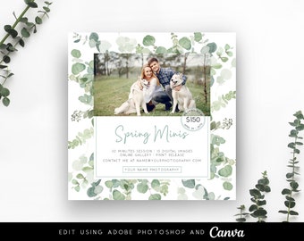 Spring Mini Session Template, Spring Photography Marketing Template, Square Spring Minis Photoshop Template, Instagram Photography Template