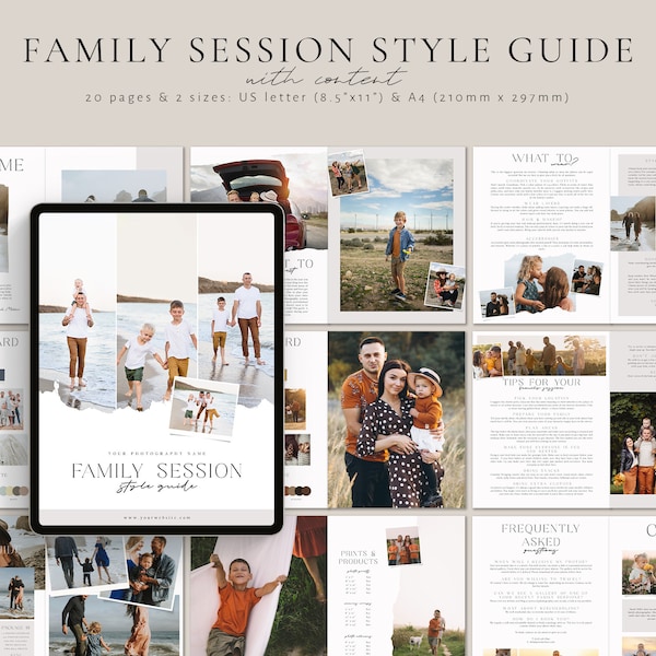 Family Photography Style Guide Magazine Template, Pre-written Family Session Welcome Guide Template, Photography Family Session Guide Canva