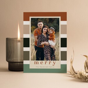 Stripes Christmas Photo Card Template, Retro Christmas Card Template, Photo Holiday Card Template, Family Photo Card Template - CC094