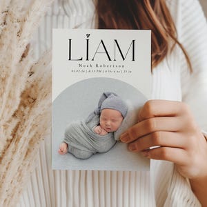 Arch Baby Birth Announcement Template, Printable Photo Birth Card, Birth Announcement With Pictures, Canva, Photoshop | Leo