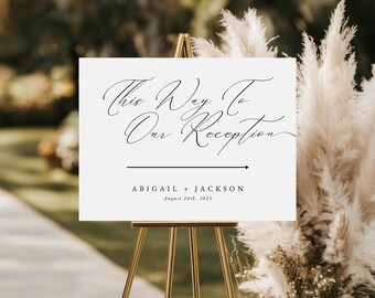 Wedding Direction Sign Template, Modern Wedding This Way Sign, Minimalist Wedding Welcome Sign, Arrow Wedding Poster, Canva | Sloane