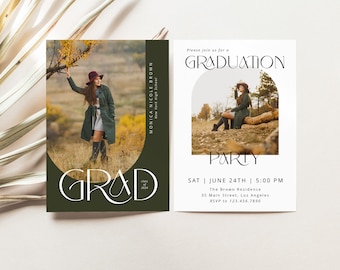 Minimalist Arch Graduation Announcement, Graduation Party Invitation Template for Photoshop and Canva