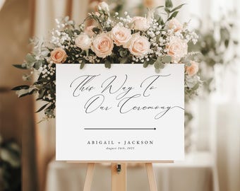Wedding Direction Sign Template, Modern Wedding This Way Sign, Minimalist Wedding Welcome Sign, Arrow Wedding Poster, Canva | Sloane