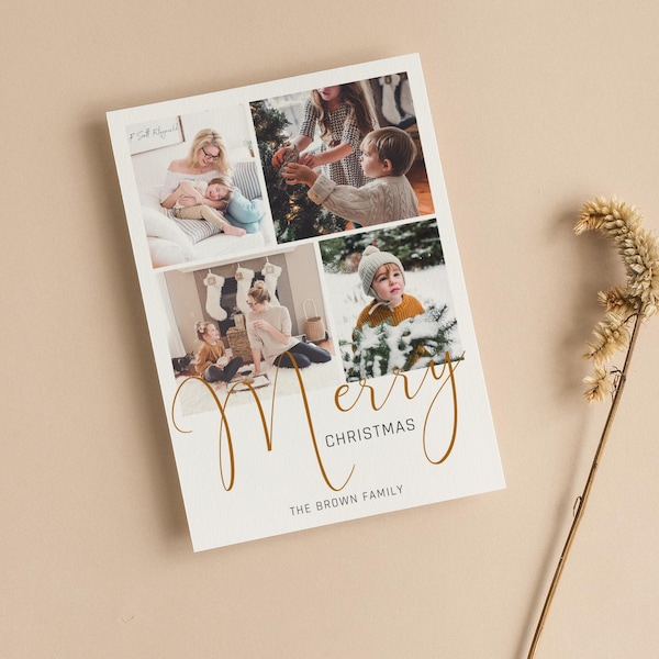 Christmas Photo Collage Card Template, Photo Christmas Card Template, Modern Christmas Card Template, Holiday Card Template - CC033