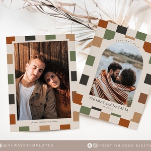 Retro Save the Date Template, Checkered Wedding Save Our Date, Boho Save the Date Card, Levi image 8