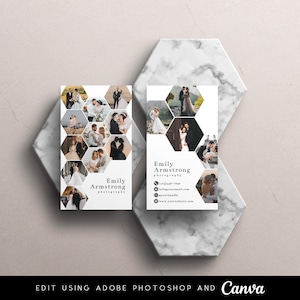 Modello biglietto da visita a nido d'ape, modello biglietto da visita Canva, modello biglietto da visita fotografico Photoshop, marketing aziendale della fotografia