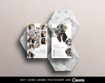 Honeycomb Business Card Template, Business Card Canva Template, Photo Business Card Photoshop Template, Photography Business Marketing