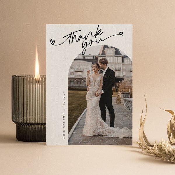 Minimalist Wedding Thank you Card Template, Modern Wedding Stationery, Simple Appreciation Notes