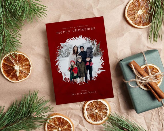 Photo Christmas Card Template, Photoshop Holiday Card Template, Canva Template