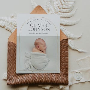 Modèle de faire-part de naissance bébé Arch, carte de naissance photo imprimable, faire-part de naissance avec photos, toile, Photoshop | Lion