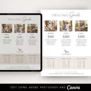 Photography Price List Template for Photoshop and Canva - PG011