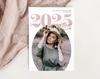 Blush Pink Graduation Announcement Card Template, Modern Graduation Invitation, Minimalist Grad Party Invite, Photoshop, Canva