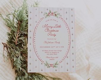 Watercolor Grandmillennial Christmas Party Invitation Template, Editable Xmas Dinner Invite, Printable DIY Holiday Party Evite for Canva