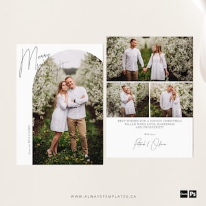 Arch Photo Christmas Card Template for Photoshop and Canva, Minimalist Merry & Bright Holiday Card - CC166
