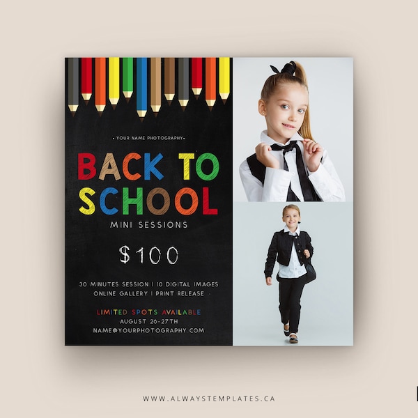 Back to School Mini Session Template, Back to School Minis, School Photo Sessions, Back To School Marketing Board, Template for Photographer