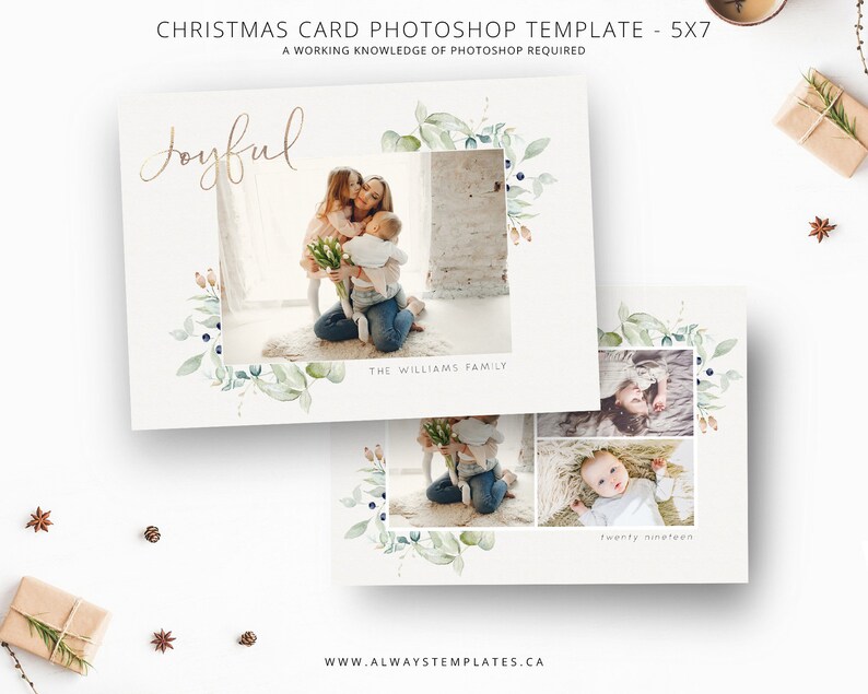 Photo Christmas Card Template, Christmas Card Template, Photoshop Christmas Card Template, Holiday Card Template, PSD Template, 5x7 Card 