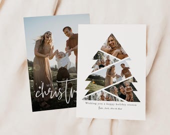 Christmas Tree Card Template, Photo Christmas Card, Christmas Card Photoshop Template, Holiday Photo Card Template, Canva Template