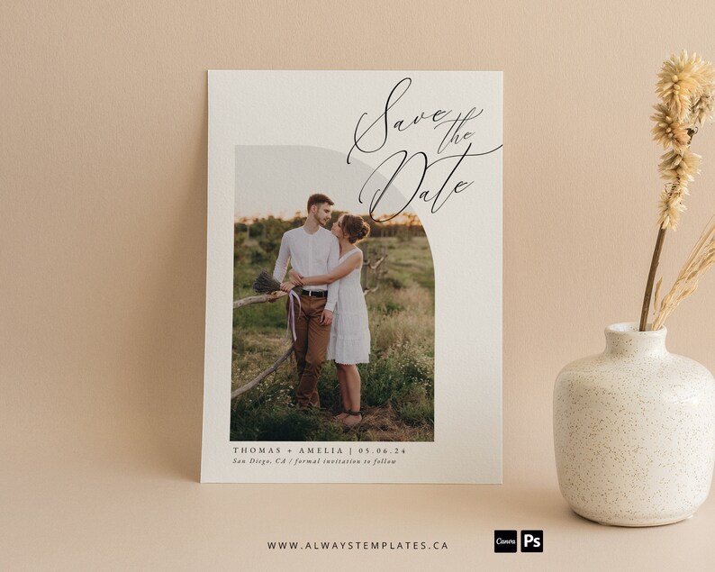 Modern Half Arch Wedding Save the Date, Minimalist Save the Date Card, Save Our Date image 4