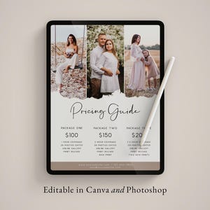 Pricing Guide Template for Photographers, Photography Price List, Photography Investment, Family Session Price Sheet, Photoshop Canva, PG006