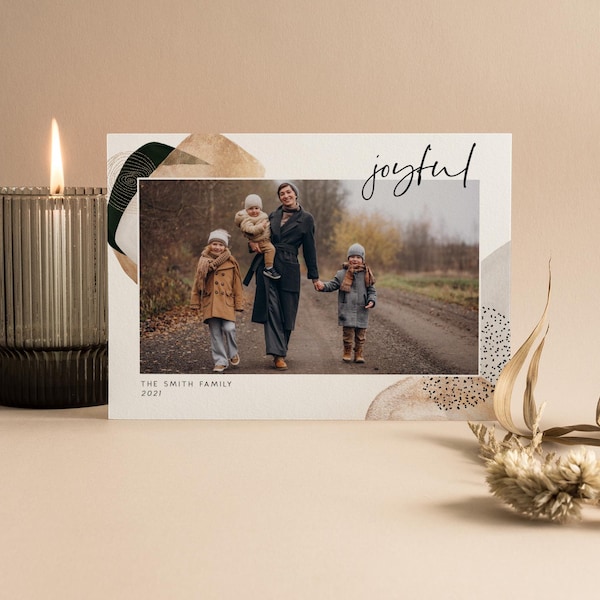 Boho Freudige Foto Weihnachtskartenvorlage, Moderne Weihnachtskarte, Feiertagskarten Vorlage, Foto Feiertagskarte, Minimale Feiertagskarte - CC109