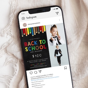 Back to School Mini Session Template for Photographers, Kids School Photography Social Media Marketing Board, Photoshop, Canva